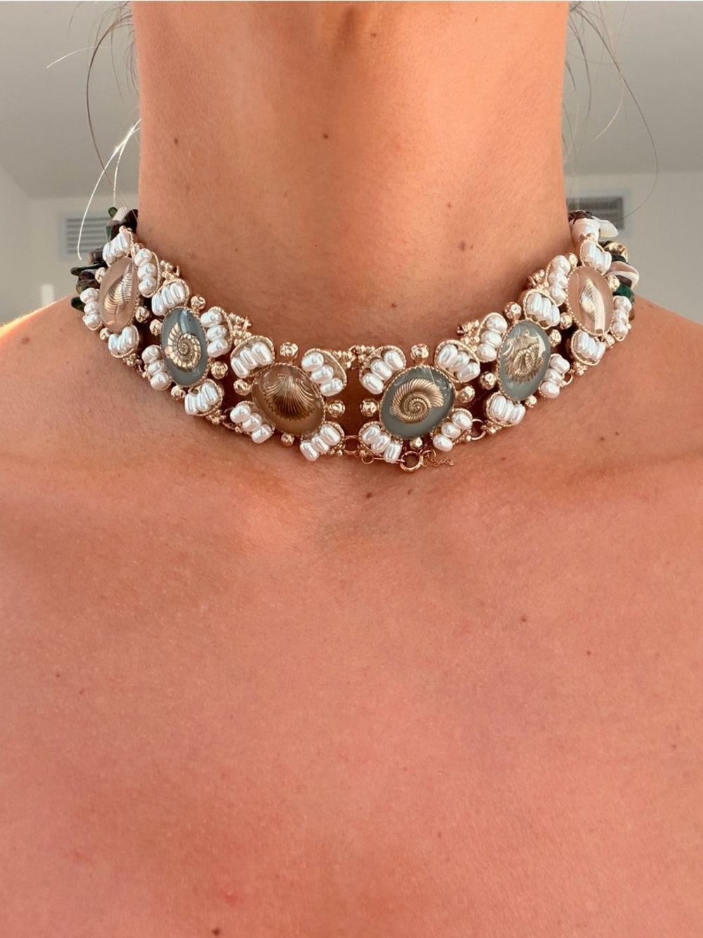 Chanel Beaded Statement Choker Necklace in Brown & Gold - Picture 3 of 14